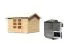 Saunahaus "Mailisa" SET inkl. 2 Bänken, Ofenschutzgitter, Kopfstütze, Farbe: Natur, mit Ofen BIO 9 kW - 304 x 304 cm (B x T), Grundfläche: 8,65 m²