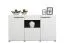 Sideboard / Kommode mit drei Türen Idos 02, Farbe: Weiß / Weiß Hochglanz / Schwarz, eine Schublade, acht Fächer, Maße: 96,5 x 173 x 41,5 cm, für Wohnzimmer