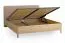 Doppelbett | Eiche massiv | 180 x 200 cm | Farbe: Eiche / Taupe | weich gepolsterte Kopfstütze | inkl. Lift up Lattenrost | dezent abgerundete Form