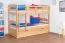 Etagenbett / Stockbett "Easy Premium Line" K18/h inkl. Liegeplatz und 2 Abdeckblenden, Kopfteil mit Löchern, Buche Vollholz massiv Natur - Liegefläche: 90 x 200 cm, teilbar