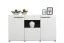 Wohnzimmer Komplett - Set C Idos, Farbe: Weiß / Weiß Hochglanz / Eiche Grau / Schwarz, mit Parsolglas, zwei Vitrinen, ein Wandregal, ein TV-Schrank, eine Kommode und ein Couchtisch
