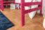 Hochbett 90 x 200 cm, "Easy Premium Line" K22/n, Buche Massivholz rosa lackiert, teilbar