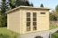 Flachdach-Gartenhaus 3,24 x 3,75 Meter (inkl. Dach) | 1 Fenster | 28 mm Blockbohlen |natur unbehandelt | aus Holz | inkl. Fußboden | aus nordischer Fichte Abbildung