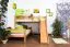 Doppelstockbett L-Form  90 x 200 cm | Buche massiv | natur lackiert | mit Regal und Rutsche | inkl. Rollrost | teilbar Abbildung