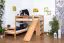 Doppelstockbett L-Form  90 x 200 cm | Buche massiv | natur lackiert | mit Regal und Rutsche | inkl. Rollrost | teilbar Abbildung