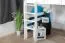 Massivholz Hochbett für Kinder | Matratzenmaß: 160 x 190 cm | Weiß Lackiert | umbaubar in Einzelbett | Premium-Qualität | inkl. Rollrost Abbildung