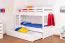Jugendetagenbett 90 x 200 cm + Bettkasten/Stauraum/Ausziehbett | Massivholz: Buche | Weiß Lackiert | umbaubar/teilbar in 2 Einzelbetten | inkl. Rollroste Abbildung