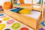 Jugendstockbett 90 x 200 cm + Bettkasten/Stauraum/Ausziehbett | Massivholz: Buche | Natur Lackiert | umbaubar/teilbar in 2 Einzelbetten | inkl. Rollroste Abbildung