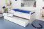 Bettrahmen für Kinder 90 x 200 cm mit Ausziehbett 90 x 190 cm | Massivholz: Buche | Weiß Lackiert | inkl. 2. Liegeplatz 90 x 190 cm ausziehbar und 2 Rollrost Abbildung