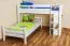 Etagenbett L-Form 90 x 200 cm | Buche Massivholz | weiß lackiert | mit Regal | inkl. Rollrost | umbaubar in Einzelbetten Abbildung