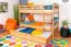 Stockbett + Bettkasten für Jugendliche 90 x 200 cm | Massivholz: Buche | Natur Lackiert | inkl. Bettkasten | umbaubar in 2 Einzelbetten | inkl. Rollroste Abbildung