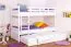Etagenbett + Ausziehbett für Jugendliche 90 x 200 cm | Massivholz: Buche | Weiß Lackiert | inkl. Stauraum/Ausziehbett | umbaubar in 2 Einzelbetten | inkl. Rollroste Abbildung
