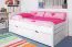 Kinderbett 90 x 200 cm mit Bettkasten als Gästebett oder Stauraum | Massivholz: Buche | Weiß Lackiert | inkl. 2. Liegeplatz 90 x 190 cm ausziehbar und 2 Rollrost Abbildung
