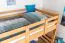 Hochbett für Jugendliche 120 x 190 cm | Massivholz: Buche | Natur Lackiert | umbaubar in Einzelbett | Premium-Qualität | inkl. Rollrost Abbildung
