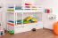 Stockbett + Bettkasten für Jugendliche 90 x 200 cm | Massivholz: Buche | Weiß Lackiert | inkl. Bettkasten | umbaubar in 2 Einzelbetten | inkl. Rollroste Abbildung