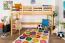 Hochbett für Kinderzimmer 90 x 190 cm | Massivholz: Buche | Natur Lackiert | umbaubar in Einzelbett | Premium-Qualität | inkl. Rollrost Abbildung