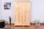Kleiderschrank | 3 Drehtüren | 2 Schubladen | 4 Fächer | mit Kleiderstange | 123 cm breit | Massivholz | Farbe: Natur Abbildung
