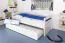 Kinderbett 90 x 200 cm mit Bettkasten 90 x 190 cm als Gästebett oder Stauraum | Massivholz: Buche | Weiß Lackiert | inkl. 2. Liegeplatz 90 x 190 cm ausziehbar und 2 Rollrost Abbildung
