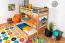 Stockbett + Bettkasten für Jugendliche 90 x 200 cm | Massivholz: Buche | Natur Lackiert | inkl. Bettkasten | umbaubar in 2 Einzelbetten | inkl. Rollroste Abbildung