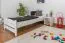 Bettrahmen für Kinder / Kinderbett 90 x 200 cm | Massivholz: Kiefer | Weiß Lackiert Abbildung