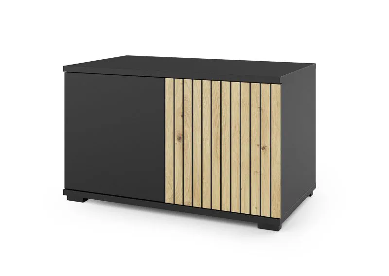Schlichter Schuhschrank Valtierrilla 04, zwei Türen, Farbe: Eiche Artisan / Schwarz, Push-to-open Funktion, vier Fächer, Maße: 42 x 70 x 40 cm