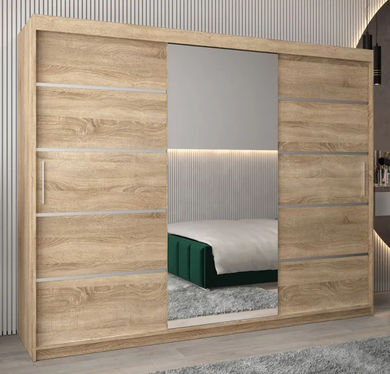 Großer 250 cm breiter Kleiderschrank mit 10 Fächern und 3 Türen | Farbe: Sonoma Eiche Abbildung