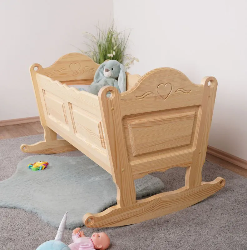 Babywiege Kiefer massiv Vollholz natur 105 - Liegefläche: 34,50 x 90 cm (B x L) 
