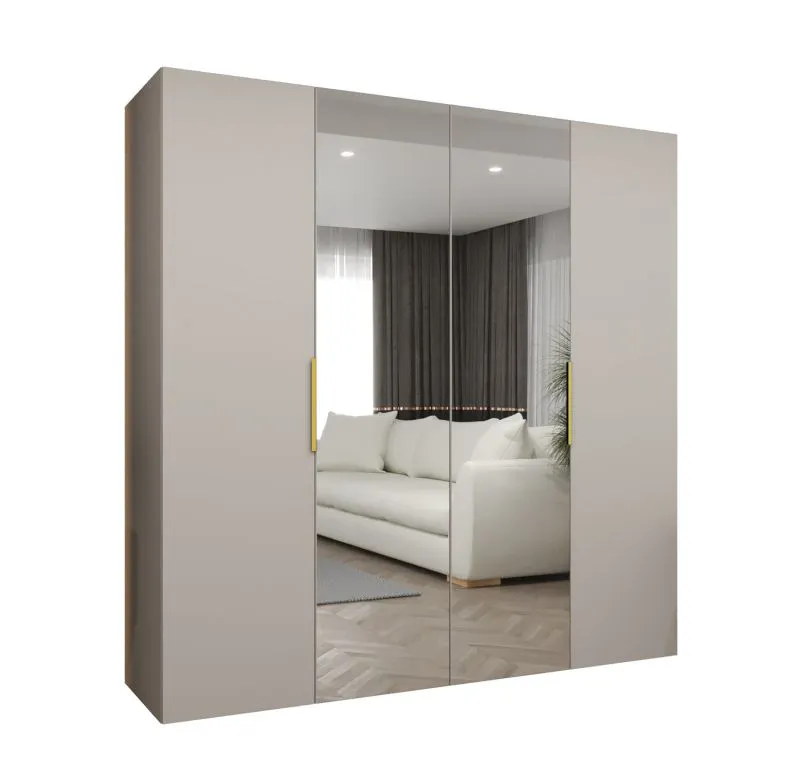 Drehtürenschrank mit zwei Kleiderstangen Korab 88, Farbe: Kaschmir, zwei Fächer, 2 Meter breit, Griffe: Gold, Soft-Close-Funktion, zwei Spiegeltüren