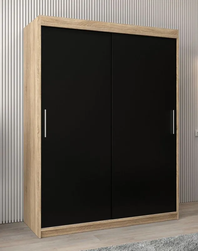 150 cm breiter Schiebetürenschrank mit 2 Türen | 5 Fächer | 2 Kleiderstangen | Farbe: Sonoma Eiche Abbildung