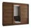 Kleiderschrank / Schiebetürenschrank | Farbe: Walnuss | eine Spiegeltür | 2,5 Meter breit | 10 Fächer | Aluminiumführungen | zwei Kleiderstangen