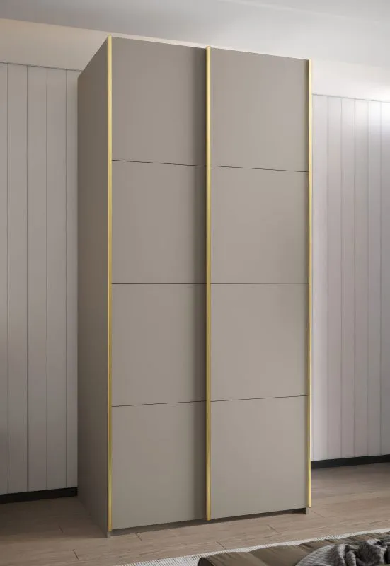 Kleiderschrank / Schiebetürenschrank | 2 Kleiderstangen | 245,5 x 100 x 64 cm | 6 Fächer | Soft-Close | 2 Schiebetüren | Farbe: Kaschmir | 6 Fächer