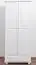 Schmaler Kleiderschrank | 2 Drehtüren | 1 Schublade | 4 Fächer | mit Kleiderstange | 80 cm breit | Massivholz | Farbe: Weiß Abbildung