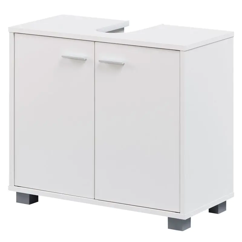 Kleiner Waschbeckenunterschrank, Farbe: Weiß / Alu Farben - Abmessungen: 55 x 60 x 30 cm (H x B x T), mit Siphonausschnitt