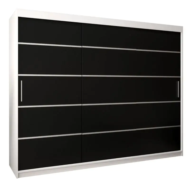 250 cm breiter Kleiderschrank mit 10 Fächern und 3 Türen | Farbe: Weiß / Schwarz Abbildung