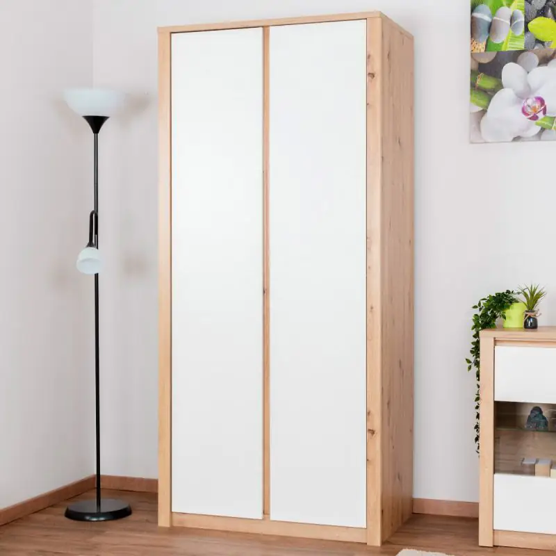 90 cm breiter Kleiderschrank mit 2 Türen | Farbe: Eiche / Weiß Abbildung