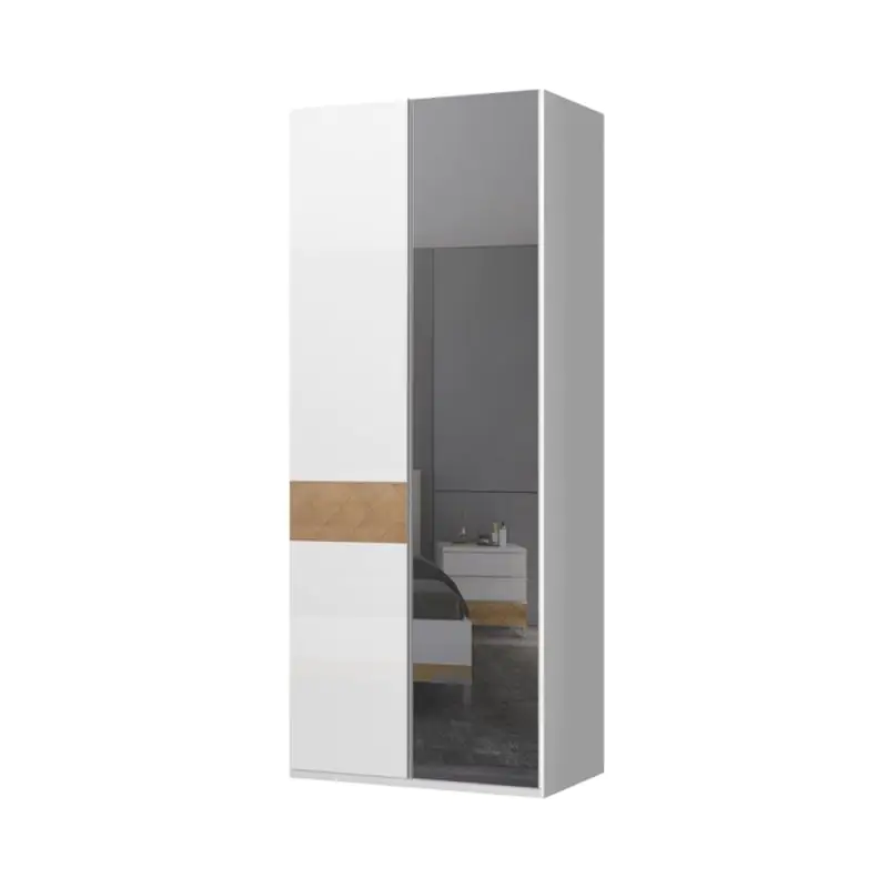 92 cm breiter Kleiderschrank mit 2 Türen | Farbe: Weiß / Walnuss Abbildung