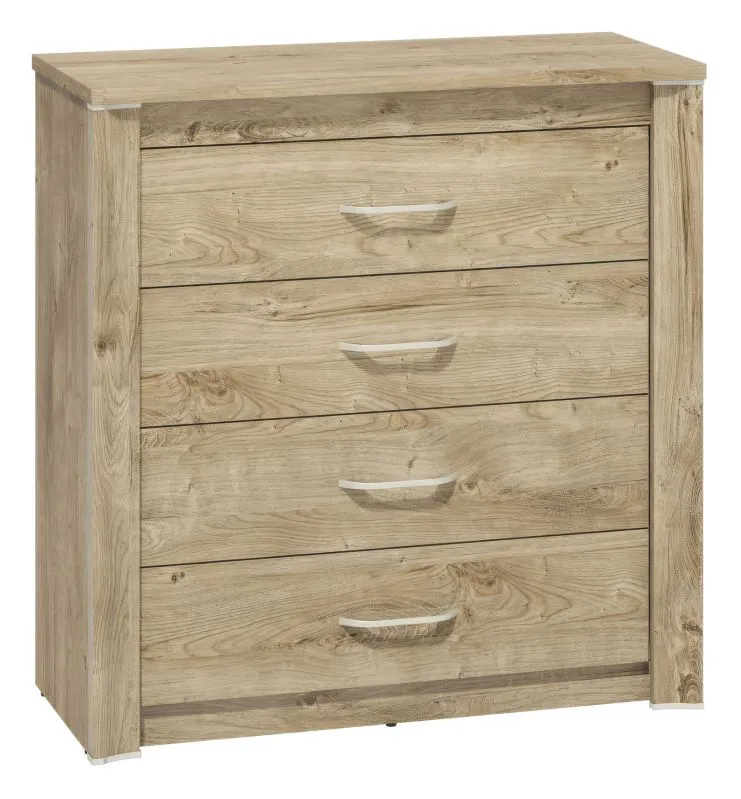Kommode Brovst 09, Farbe: Eiche - Abmessungen: 94 x 92 x 40 cm (H x B x T), mit 4 Schubladen