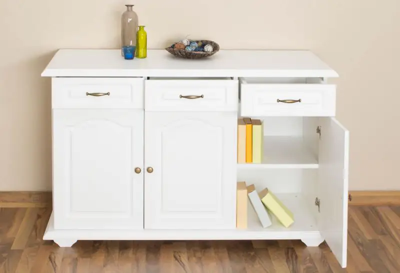 Sideboard mit 3 Schubladen, Farbe: Weiß, Breite: 139 cm - Küchenschrank, Anrichte, Sideboard Abbildung