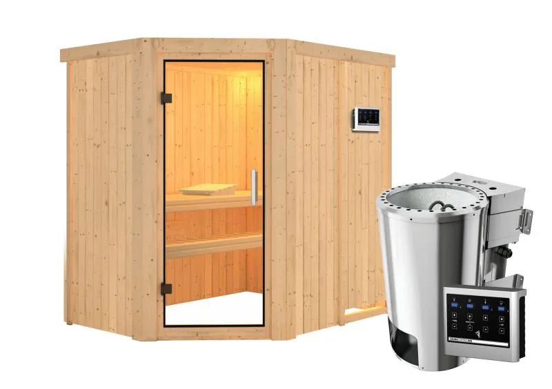 Sauna "Ole"  SET mit Klarglastür & Ofen BIO 3,6 kW - 151 x 196 x 198 cm (B x T x H)