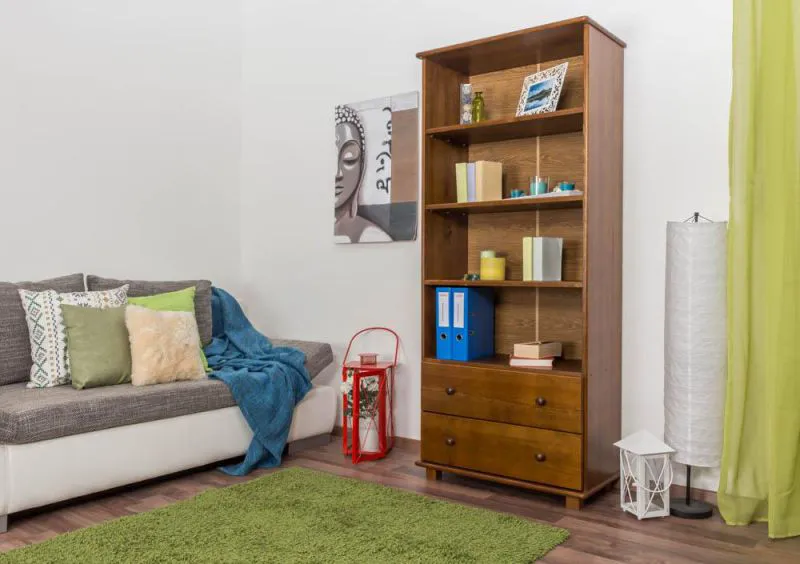 Bücherregal - 80 cm breit, Kiefer Holz-Massiv, Farbe: Eiche Abbildung