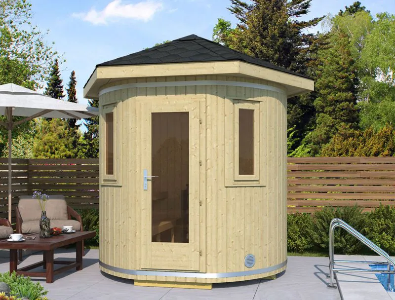 Saunafass vertikal Schlafkogel 04 - Abmessungen: 239 x 239 x 299 (B x T x H), Grundfläche: 4,4 m²