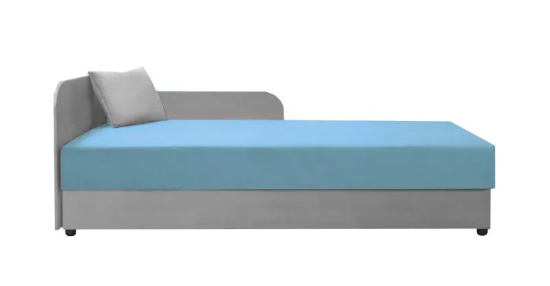 Tagesbett / Gästebett mit Stauraum Lobatos 101, Farbe: Grau / Blau, bequeme, Kopfteil links, Liegefläche: 80 x 195 cm, Sofa-Bett, für Gästezimmer