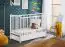 Gitterbett / Babybett mit einer Schublade, Kiefer massivholz, Avaldsnes 03, Farbe: Weiß - Abmessungen: 89 x 124 x 65 cm (H x B x T), mit einer Schaumstoffmatratze