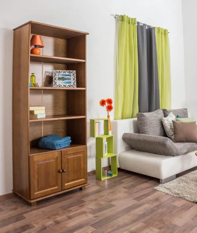 Bücherregal - 80 cm breit, Kiefer Holz-Massiv, Farbe: Eiche Abbildung