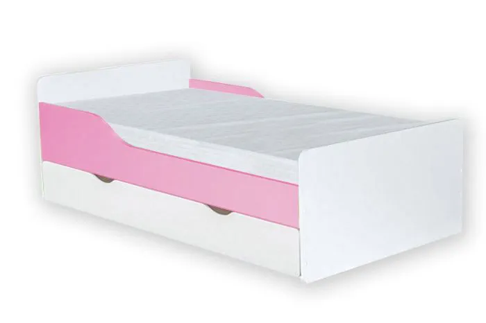 Kinderbett Daniel 09 inkl. Bodenplatte und Schublade, Farbe: Weiß / Rosa - 80 x 160 cm (B x L)
