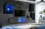 Wohnwand Wohnzimmer Volleberg 42, Farbe: Schwarz / Grau - Abmessungen: 140 x 250 x 40 cm (H x B x T), mit blauer LED-Beleuchtung