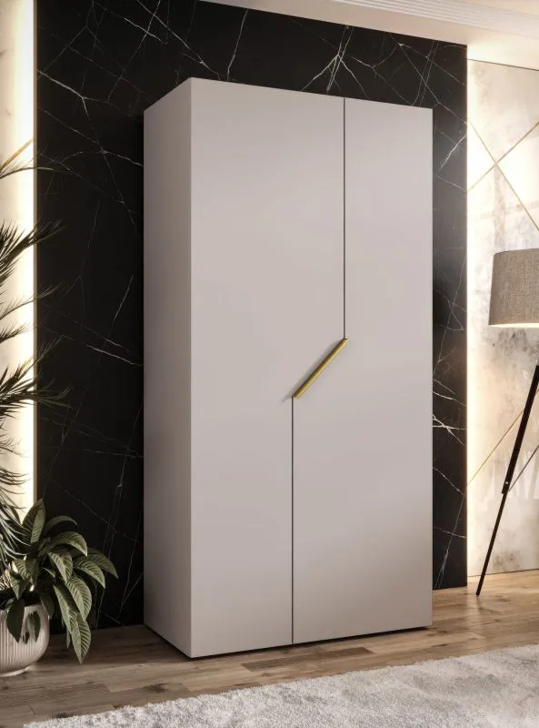 Kleiderschrank / Drehtürenschrank | Farbe: Kaschmir | 1 Meter breit | 1 Fach | 1 Kleiderstange | Griffe: Gold | Maße: 100 x 52 x 202 cm | Soft-Close-Funktion | ABS