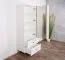 Vitrine Roanoke 02, Farbe: Weiß / Weiß Glanz - Abmessungen: 190 x 55 x 40 cm (H x B x T), mit 1 Tür, 2 Schubladen und 4 Fächern