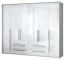 Großer Kleiderschrank | 6 Drehtüren | 4 Schubladen | 8 Fächer | mit 4 Kleiderstangen | 277 cm breit | Farbe: Weiß Abbildung