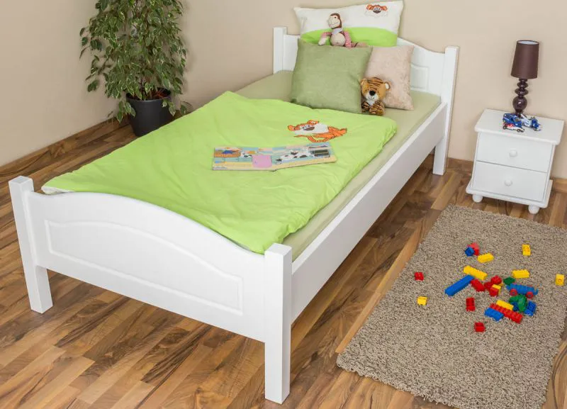 Kinderbett / Jugendbett Buche massiv Vollholz weiß 113, inkl. Lattenrost - Abmessung 100 x 200 cm